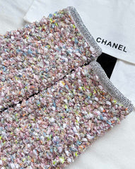 Custom-dyed yarn and diamond-trimmed woven cardigan