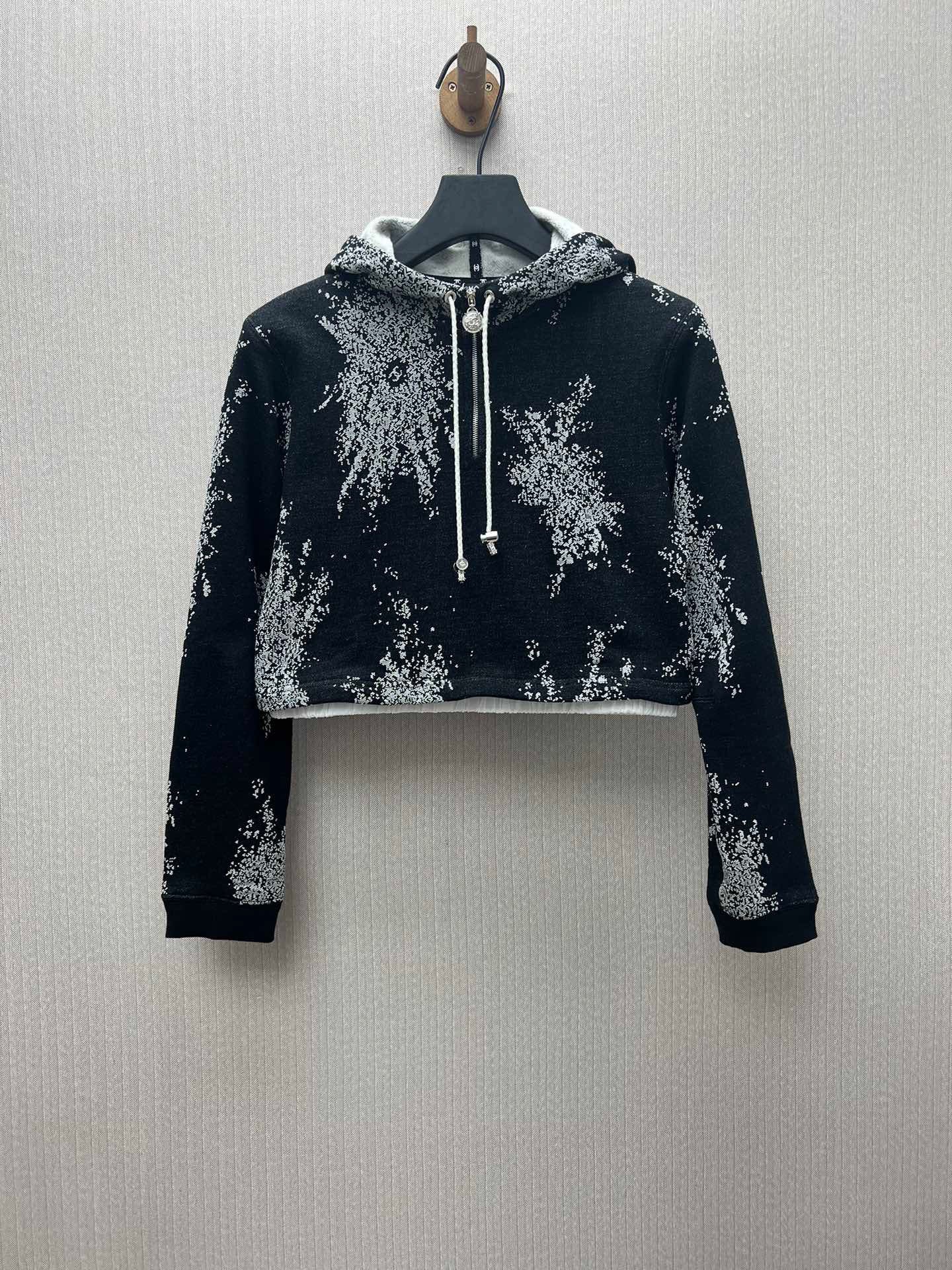 Bedruckte Langarmjacke mit Kapuze und Reißverschluss