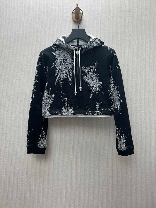 Hooded printed zip-up long-sleeved jacket
