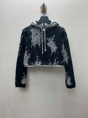 Hooded printed zip-up long-sleeved jacket