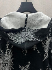 Hooded printed zip-up long-sleeved jacket