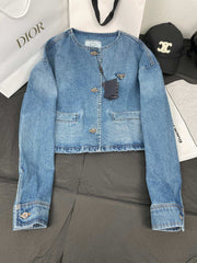 Washed denim belted jacket