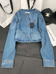 Washed denim belted jacket