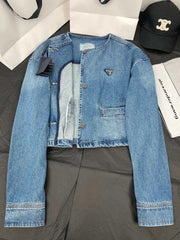 Washed denim belted jacket