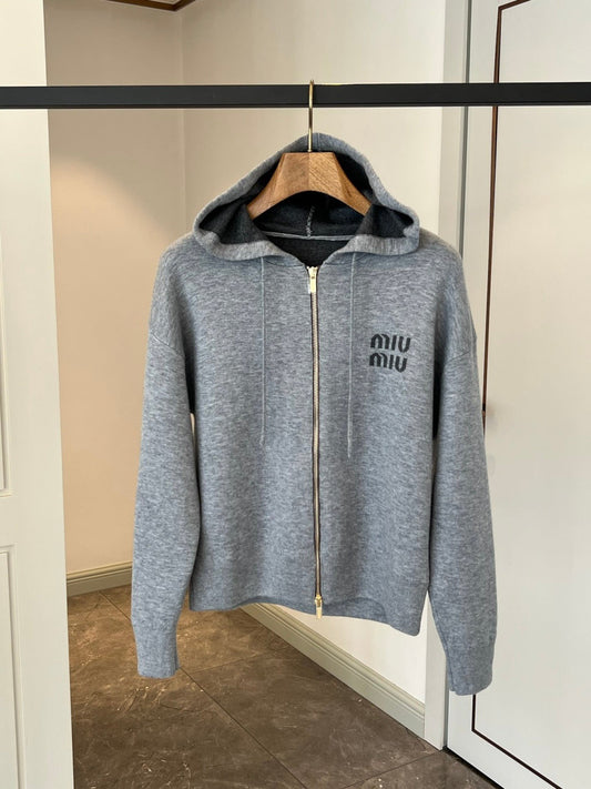Hooded zip-up cardigan