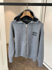 Hooded zip-up cardigan