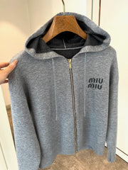 Hooded zip-up cardigan