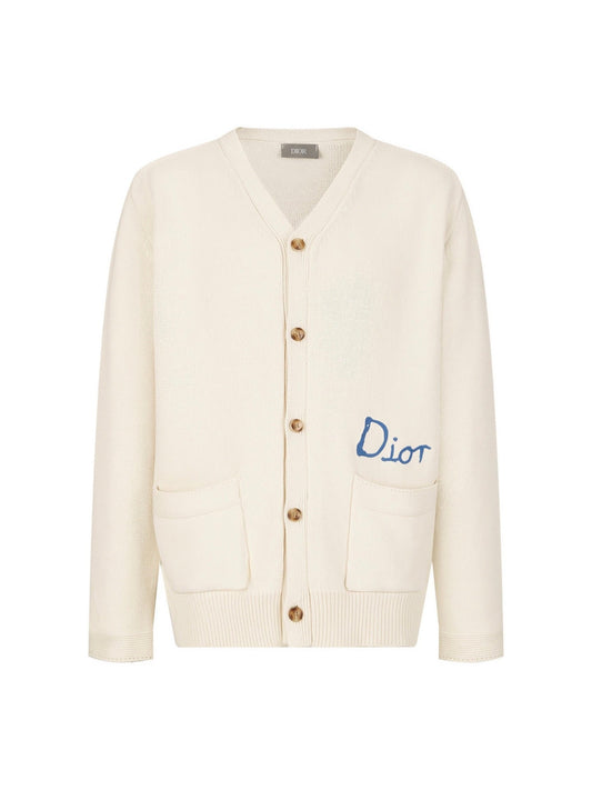 Embroidered cotton-blend button-down cardigan