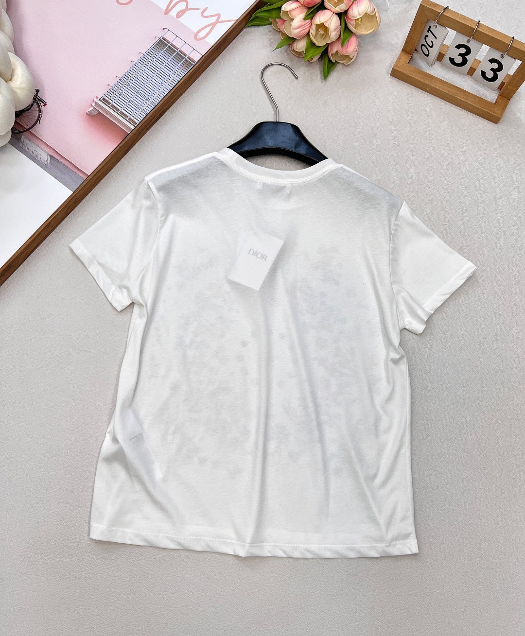 Floral five-pointed star print round neck short sleeves