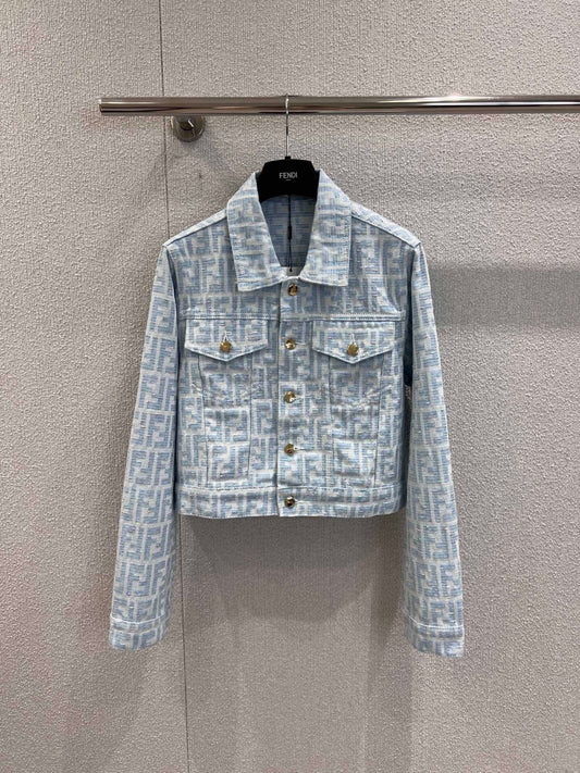 jacquard lapel denim jacket