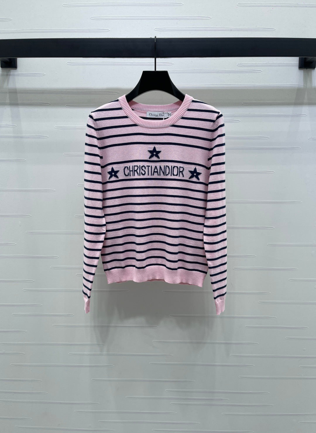 Five-pointed star contrast striped knitted long-sleeved sweater