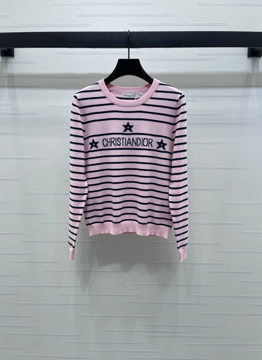 Five-pointed star contrast striped knitted long-sleeved sweater