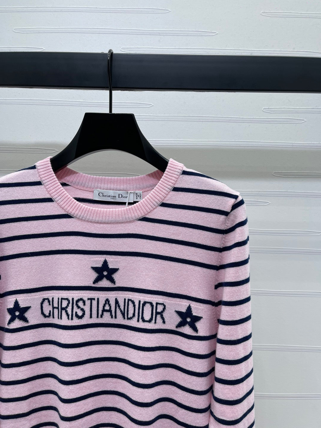 Five-pointed star contrast striped knitted long-sleeved sweater