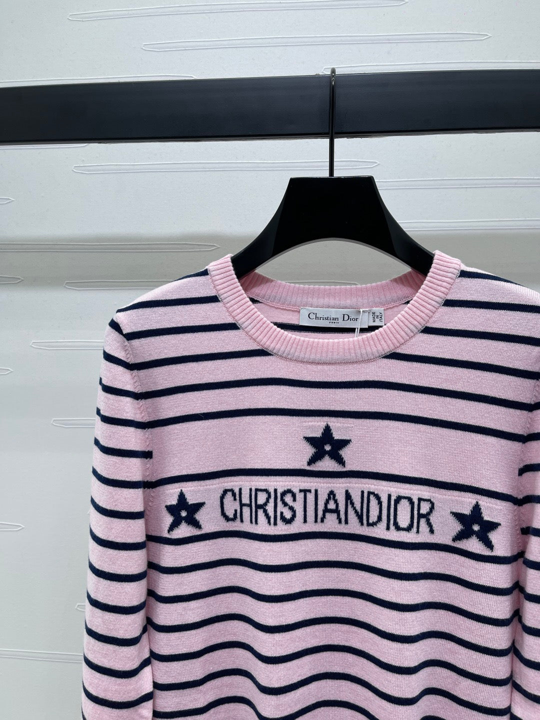Five-pointed star contrast striped knitted long-sleeved sweater