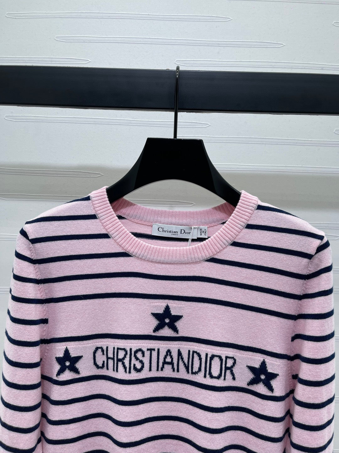 Five-pointed star contrast striped knitted long-sleeved sweater