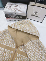 Reversible jacquard hooded zip-up wool jacket