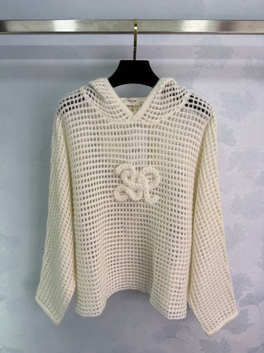New early autumn hooded hollow knit sweater