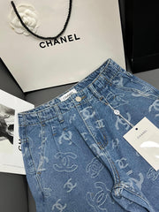 Two-tone high-rise wide-leg straight-leg jeans