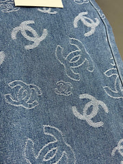 Two-tone high-rise wide-leg straight-leg jeans