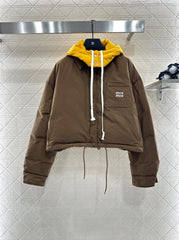 Contrast color hooded down jacket