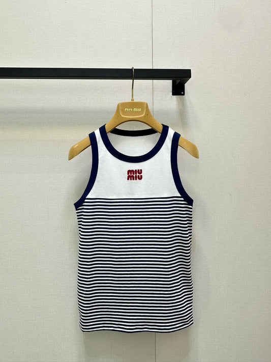 Micro Logo Cotton Striped Contrast Color Tank Top