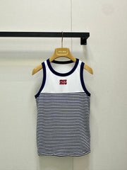 Micro Logo Cotton Striped Contrast Color Tank Top