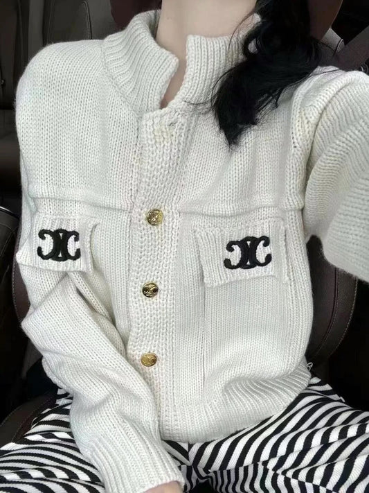 Arc de Triomphe pocket embroidered cropped sweater jacket