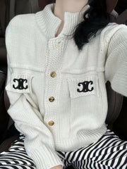 Arc de Triomphe pocket embroidered cropped sweater jacket