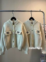 Arc de Triomphe pocket embroidered cropped sweater jacket