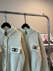 Arc de Triomphe pocket embroidered cropped sweater jacket