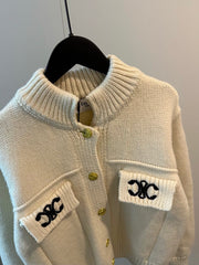 Arc de Triomphe pocket embroidered cropped sweater jacket