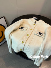 Arc de Triomphe pocket embroidered cropped sweater jacket