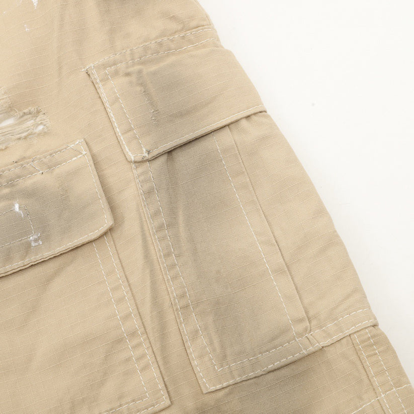 Schwerer, handbemalter, schmutziger Stoff mit Taschen-Denim