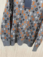 Klassischer Jacquard mit altem Blumenmonogramm ~ zerfetzt! Pullover im Paarstil