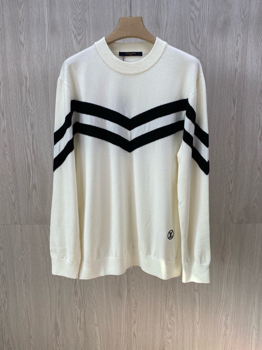 pull en tricot blanc à double rayure avec logo appliqué pour couple