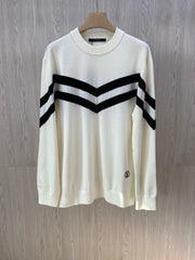 pull en tricot blanc à double rayure avec logo appliqué pour couple