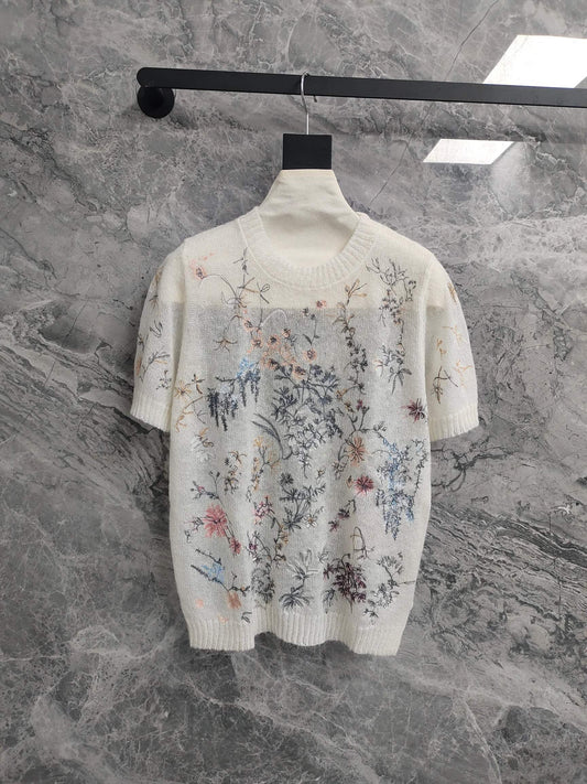 C Weißer Kurzarmpullover