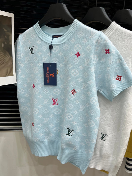 ‌L v Embroidered All-Over Print Knit Sweater