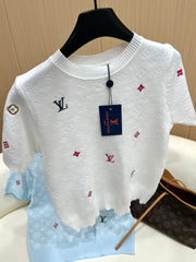 ‌L v Embroidered All-Over Print Knit Sweater