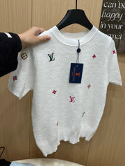 ‌L v Embroidered All-Over Print Knit Sweater