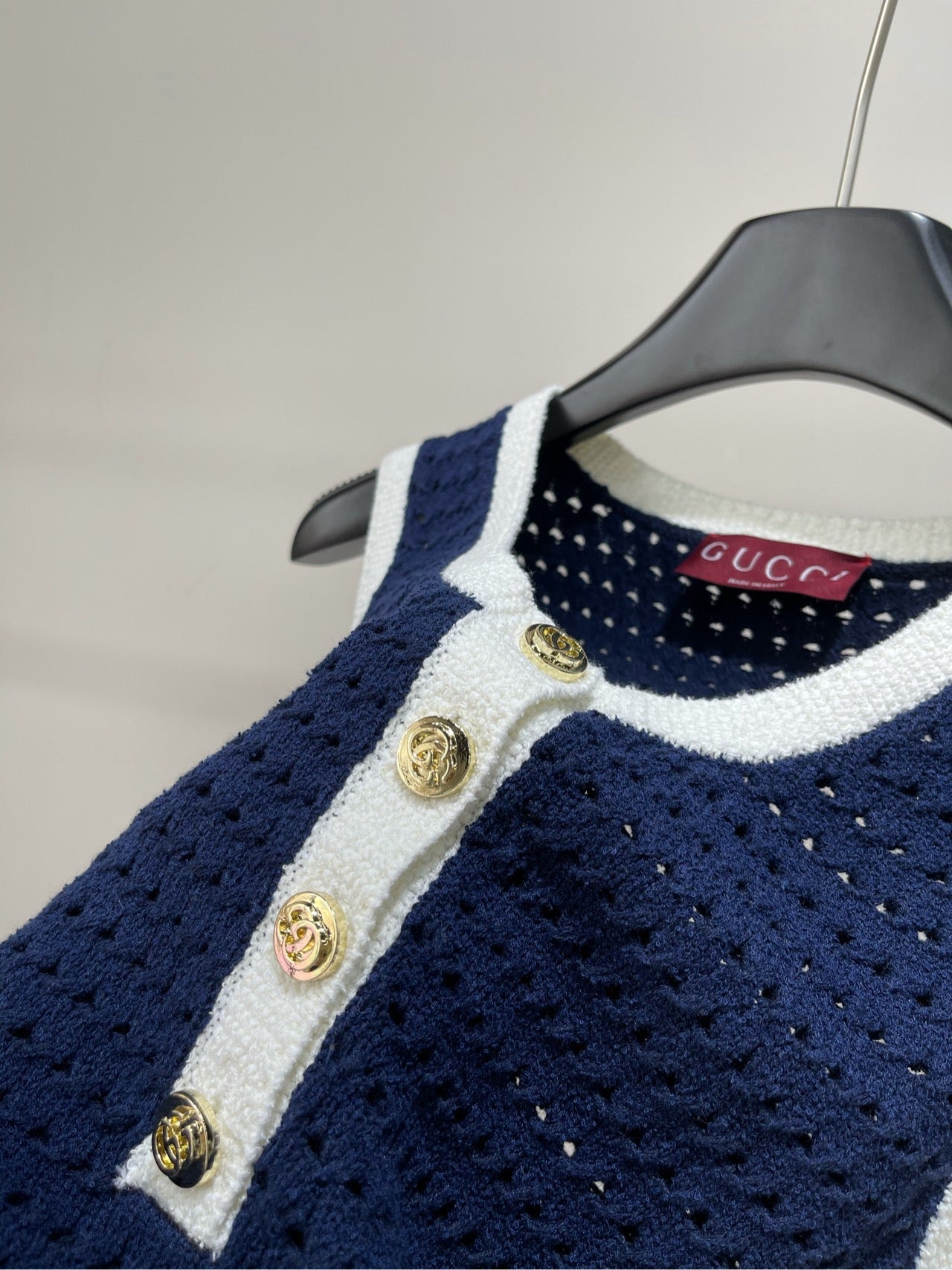 GG blue and white color matching hollow knitted vest dress