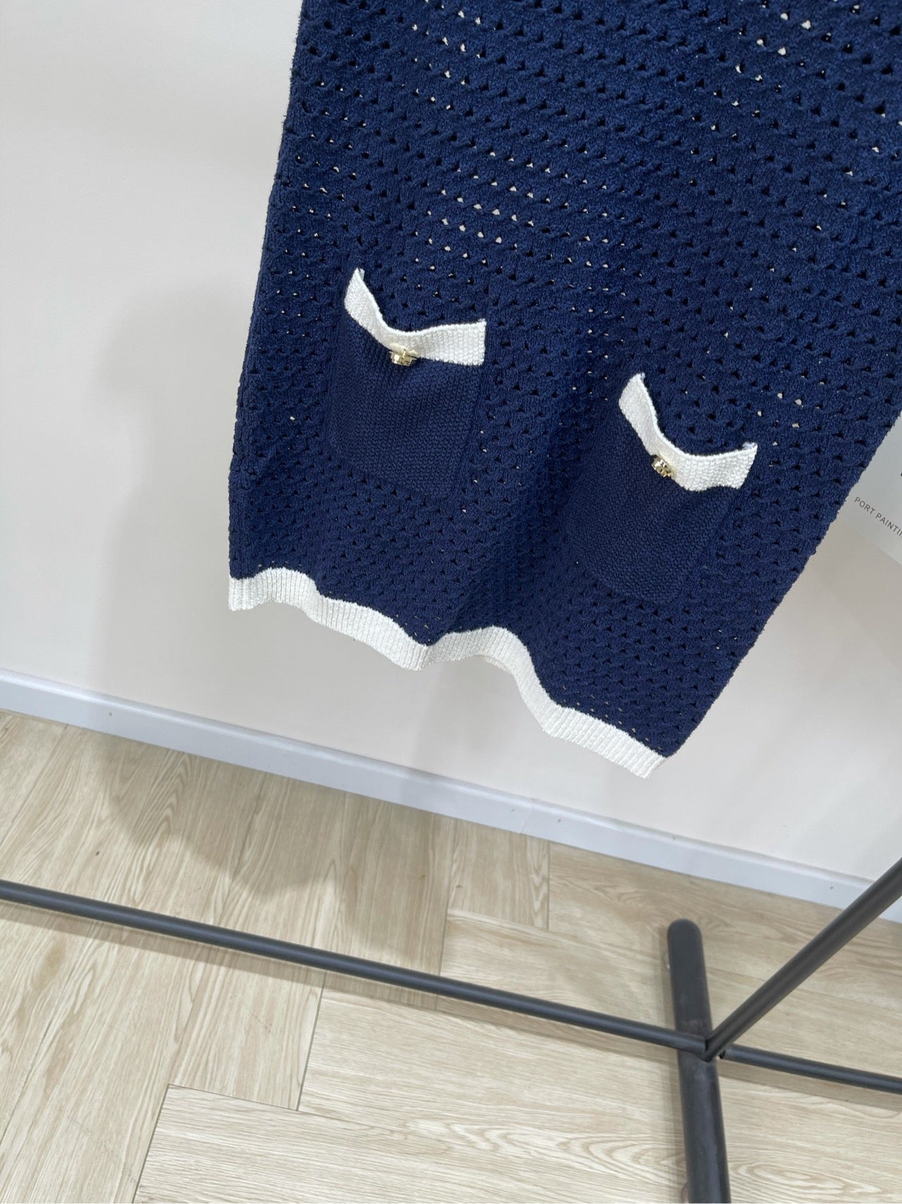 GG blue and white color matching hollow knitted vest dress