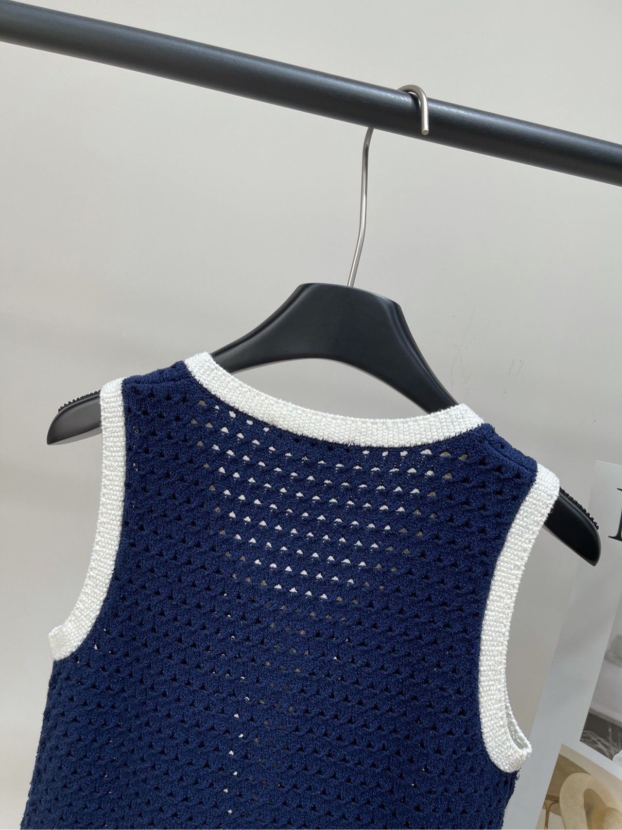 GG blue and white color matching hollow knitted vest dress