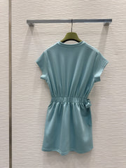 Spliced short-sleeved cotton dress