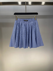 Embroidered patch ruffle + elastic waist casual skirt