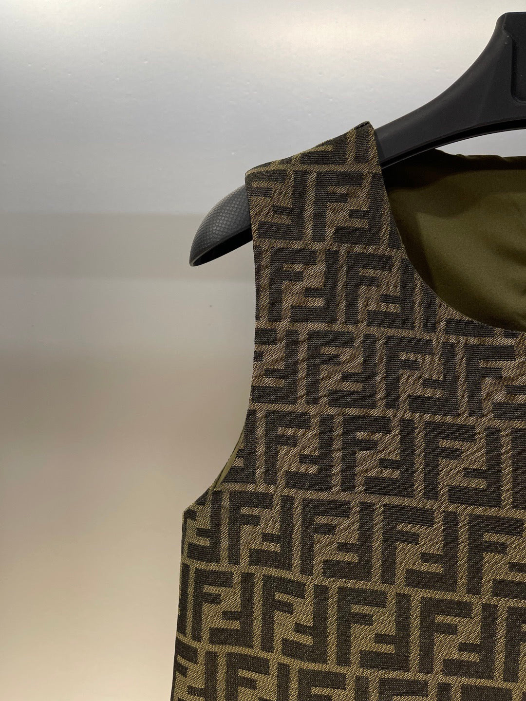 FD pocket letter embroidery all over double F letter jacquard monogram round neck vest dress