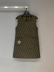 FD pocket letter embroidery all over double F letter jacquard monogram round neck vest dress