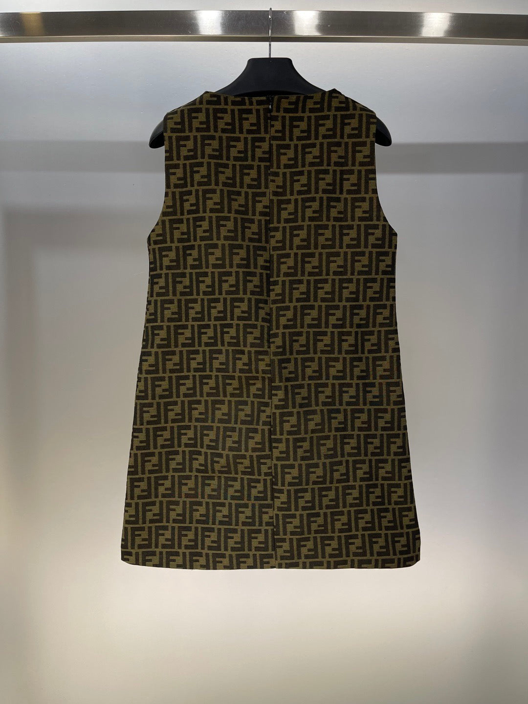 FD pocket letter embroidery all over double F letter jacquard monogram round neck vest dress