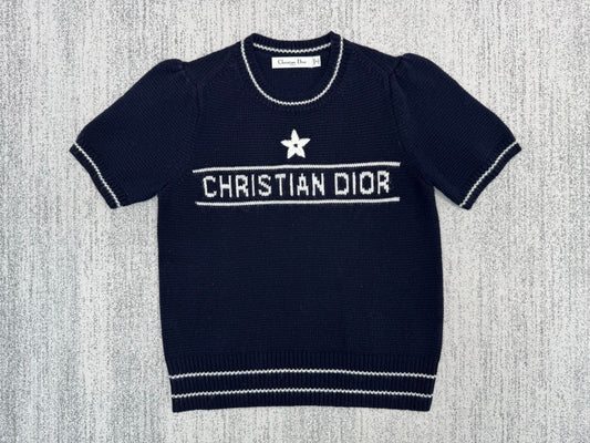 Nouvelles manches courtes en tricot cachemire brodé de lettres classiques Dior