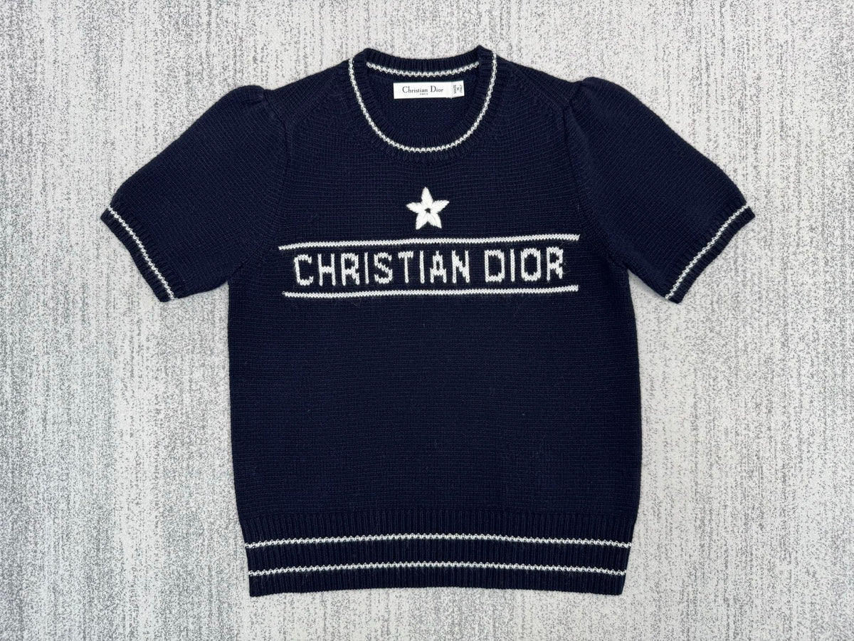 classic letter embroidered cashmere knitted short sleeves